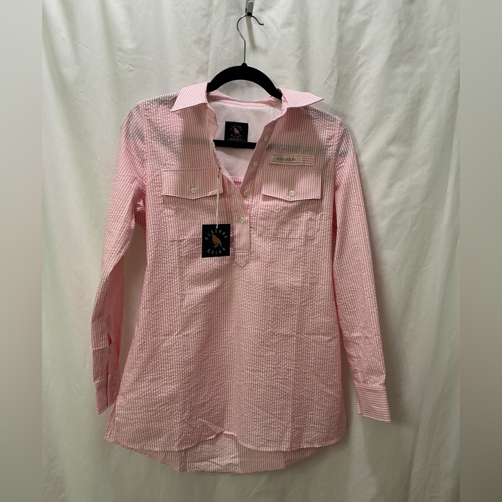 NWT McKenna Quinn Pink and White Fishing Striped Shirt